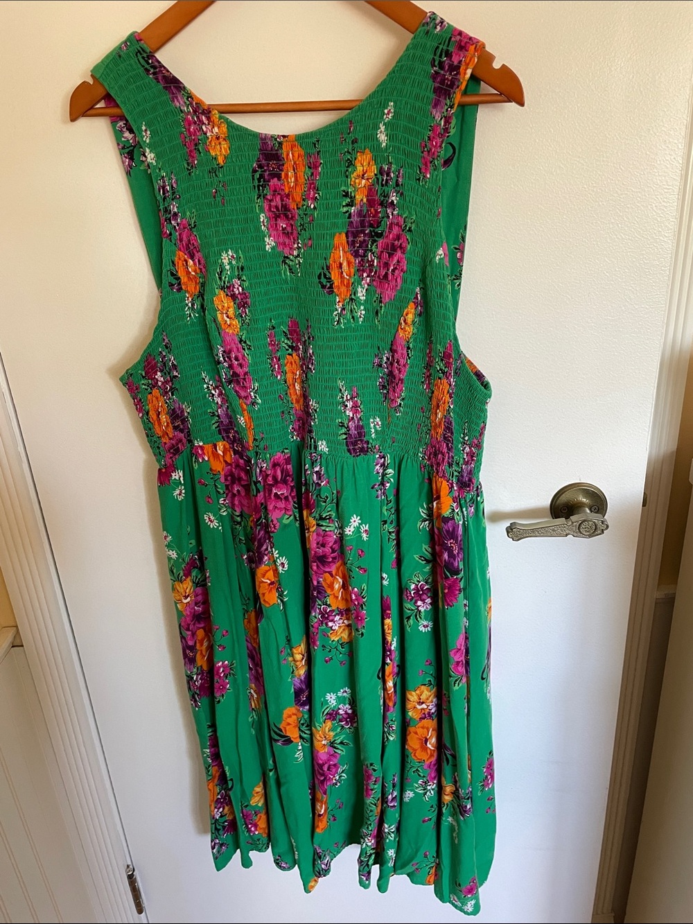torrid Green Floral Midi Dress with Pink & Orange Blooms